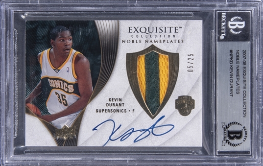 2007-08 UD "Exquisite Collection" Noble Nameplates #NPKD Kevin Durant Signed Patch Rookie Card (#05/25) - BGS Authentic
